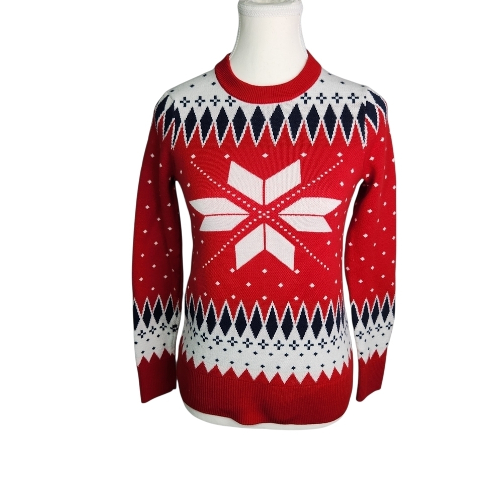 Charter Club Red Snowflake Holiday Sweater Small Crewneck Fair Isle Ugly Xmas